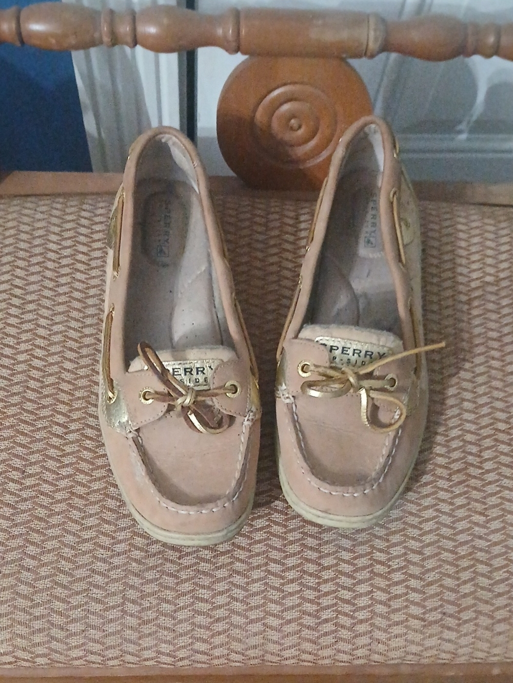 Sperry Light Brown Moccasin Boat Shoes with Gold Hardware
